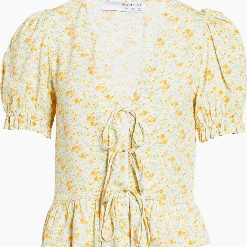Sophie Rue Cream Tie Front Smocked Blouse